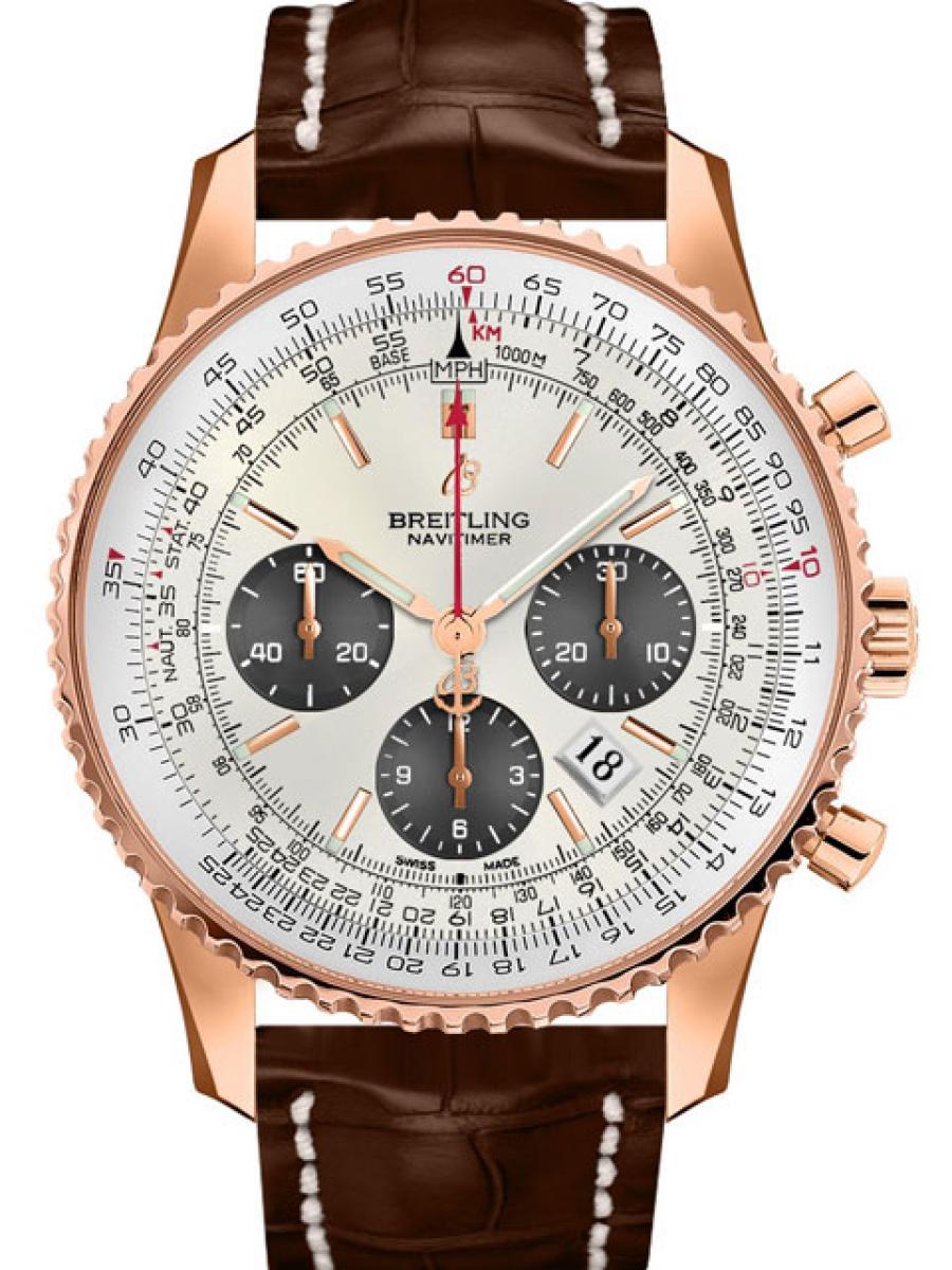 ブライトリング ナビタイマー RB0127121G1P1 ホワイト（アイボリー） クロノ デイト表示 スモールセコンド ゴールドインデックス メンズ 46ｍｍ　アリゲーターストラップ　シースルーバック(新品未使用)