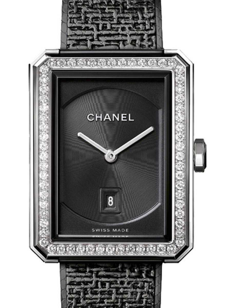 シャネル ボーイフレンド H5318 ブラック ツイード ダイヤ デイト表示  レディース　ミディアムサイズ コーティングメンズライク(新品未使用)