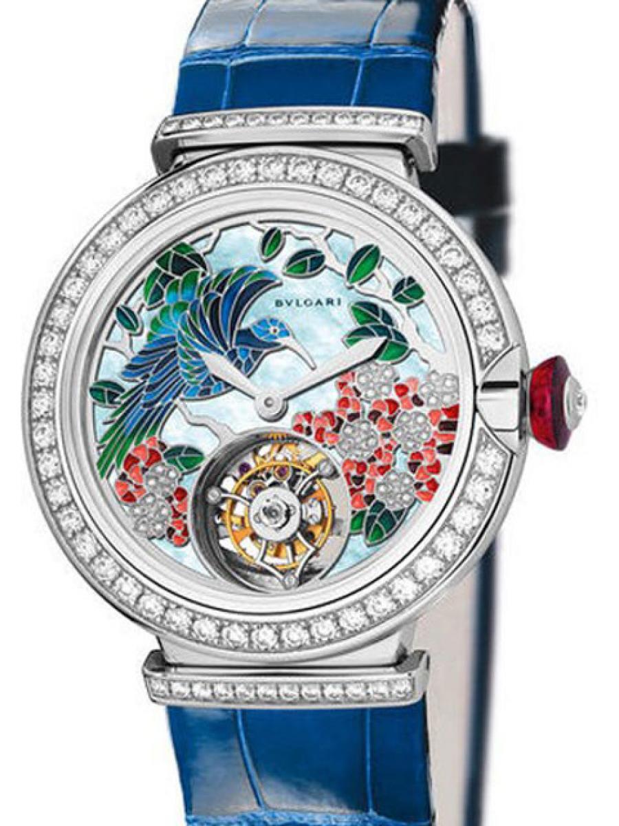 ブルガリ ルチェア 102579 トゥールビヨン メティエダールダイヤル ペイント ダイヤモンド 鳥モチーフ レディース 38ｍｍ　マニュファクチュール　アリゲーターストラップ(新品未使用)