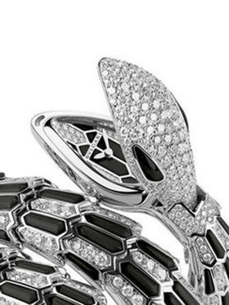 ブルガリ セルペンティ 102144 ホワイトゴールド　(ダイヤモンド） シークレットウォッチ  ダブルスパイラル ダイヤモンド パヴェダイヤ オニキス ブレスタイプ レディース　18K　Mサイズ(新品未使用)