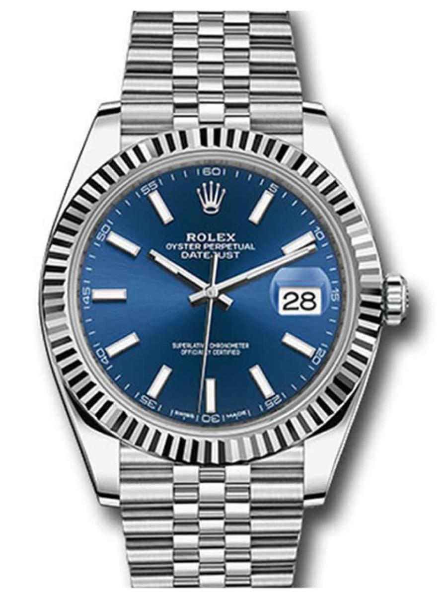 ロレックス デイトジャスト 126334 ブルー オイスター コンビモデル フルーテッドベゼル アワーインデックス 夜光塗料 デイト表示 ブライトダイヤル メンズ　18Kホワイトゴールド　41ｍｍ　ジュビリーブレス(新品未使用)