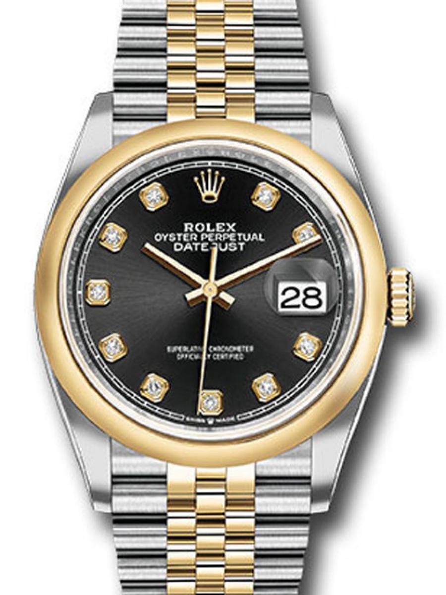 ロレックス デイトジャスト 126203G ブラック オイスター コンビモデル ダイヤモンド デイト表示 ダイヤル ユニセックスメンズレディース　18Kイエローゴールド　36ｍｍ　ジュビリーブレスレット(新品未使用)