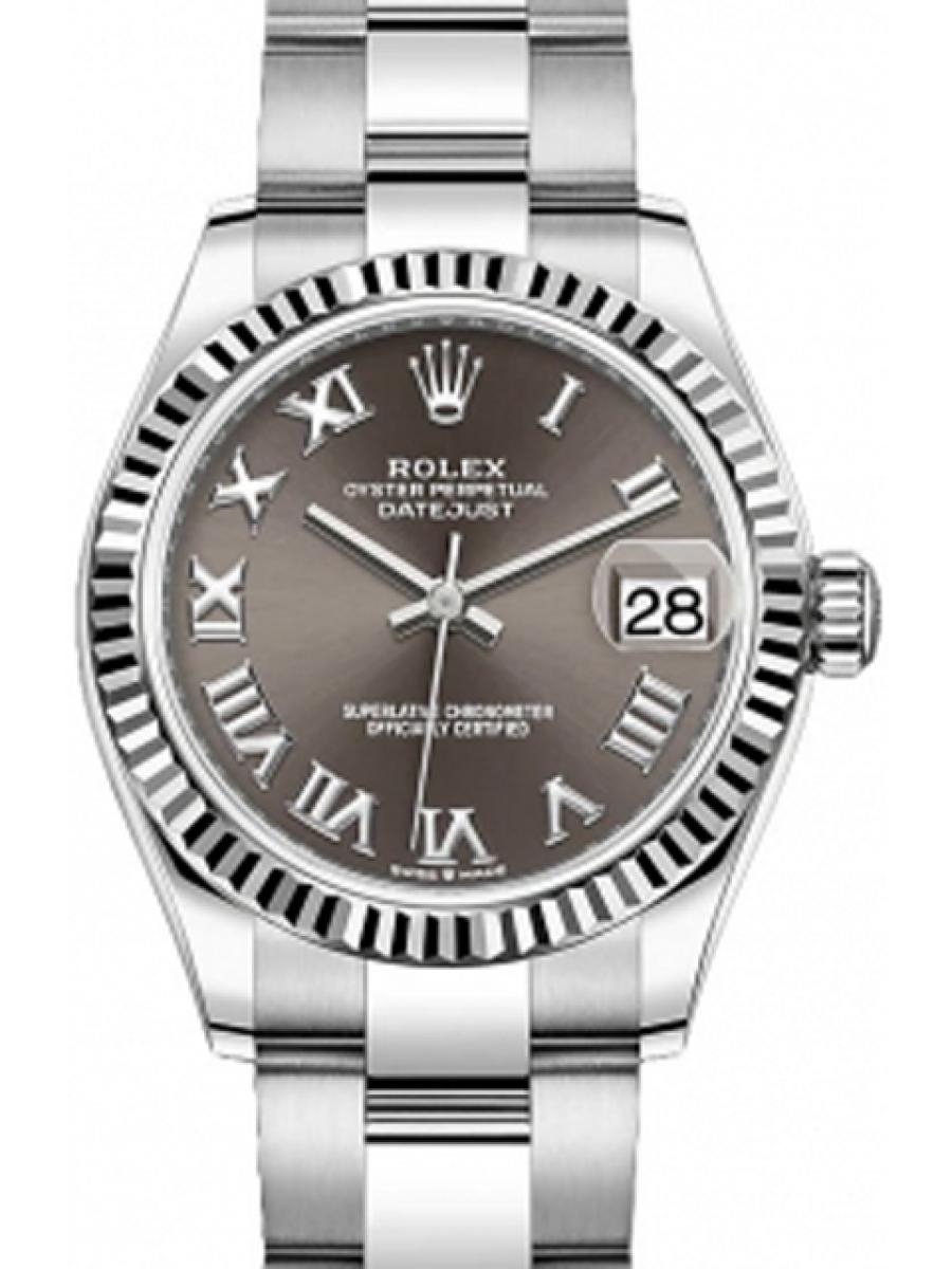 ロレックス デイトジャスト 278274 スレート（ダークグレー） オイスター コンビモデル フルーテッドベゼル ローマ数字インデックス デイト表示  オイスターブレス ユニセックスメンズレディース　18Kホワイトゴールド　31mm　オイスターブレス(新品未使用)