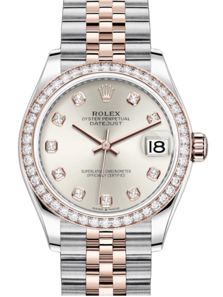 ロレックス デイトジャスト 278381RBRG シルバー オイスター コンビモデル ダイヤモンドベゼル ダイヤモンドインデックス  デイト表示 ジュビリーブレス レディース　18Kエバーローズゴールド　31ｍｍ　ジュビリーブレス(新品未使用)