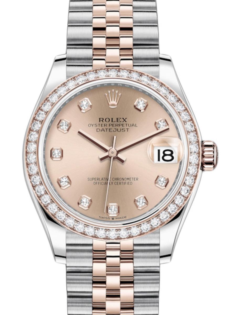 ロレックス デイトジャスト 278381RBRG ロゼ文字盤 オイスター コンビモデル ダイヤモンドベゼル ダイヤモンドインデックス デイト表示  ジュビリーブレス レディース　18Kエバーローズゴールド　31ｍｍ　ジュビリーブレスレット(新品未使用)
