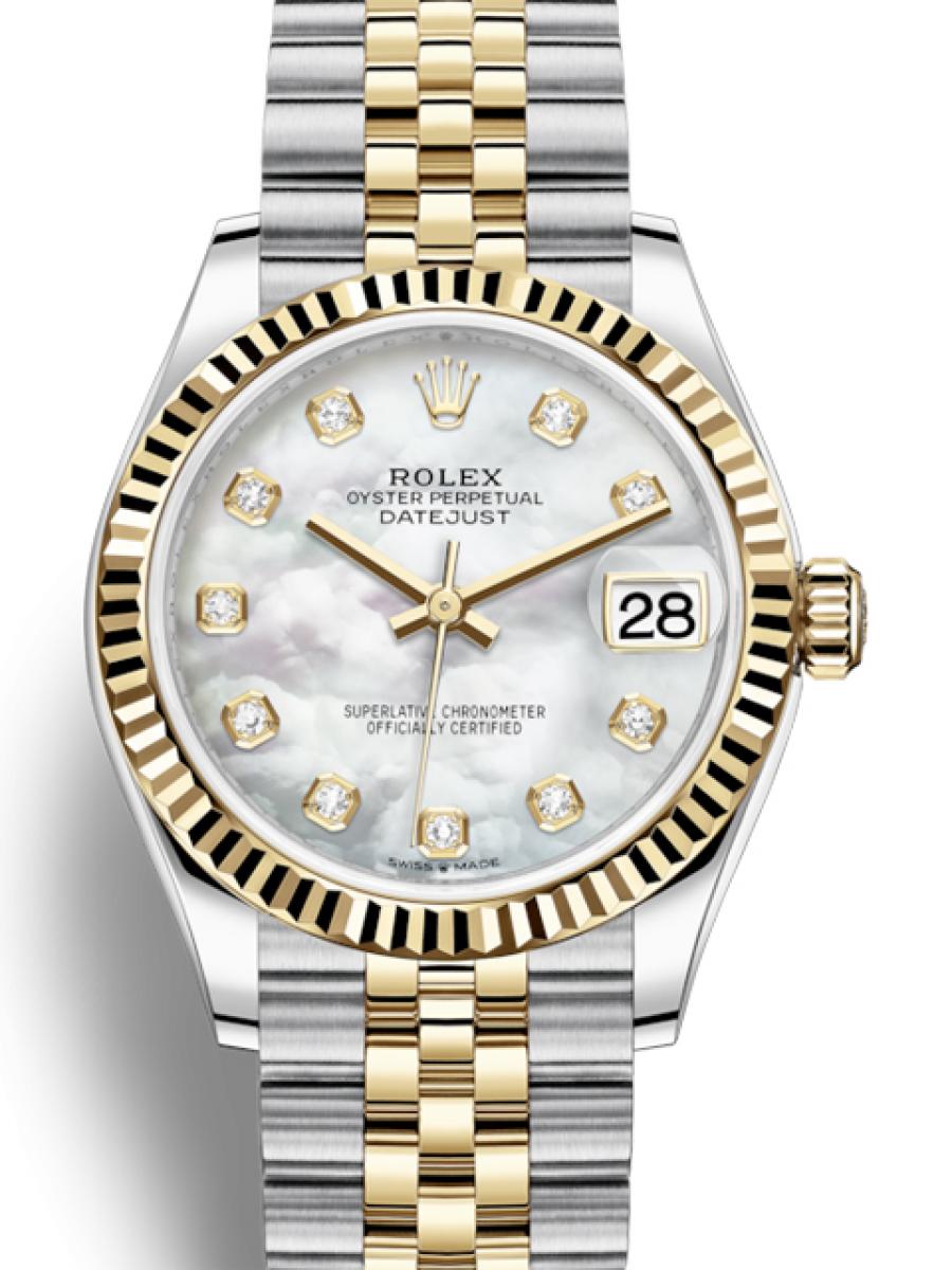 ロレックス デイトジャスト 278273NG マザーオブパール オイスター コンビモデル フルーテッドベゼル 文字盤 ダイヤモンドんデックス デイト表示 ジュビリーブレス  レディース　ユニセックス　18Kイエローゴールド　31ｍｍ　ジュビリーブレス(新品未使用)