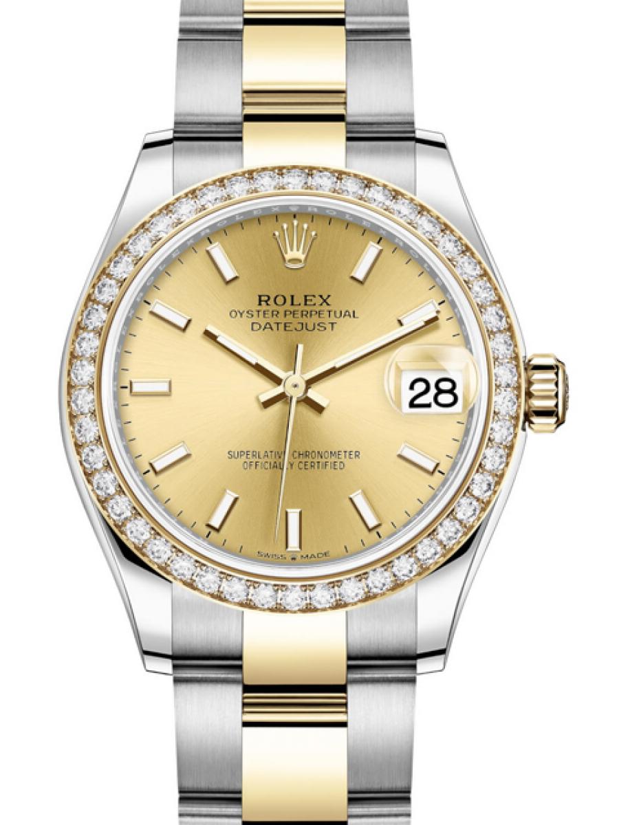 ロレックス デイトジャスト 278383RBR シャンパンゴールド オイスター コンビモデル ダイヤモンドベゼル デイト表示  デイト表示 オイスターブレス イエローゴールド レディース　18Kイエローゴールド　オイスターブレス(新品未使用)