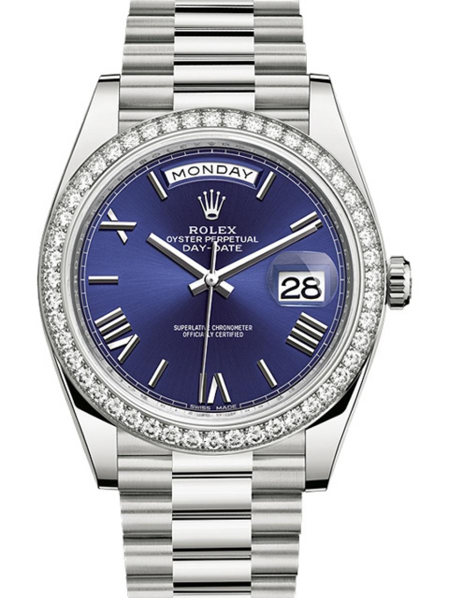 ロレックス デイデイト 228349RBR ブライトブルー デイデイト ダイヤモンドベゼル  プレジデントブレス ホワイトゴールド メンズ 40ｍｍ　プレジデントブレス(新品未使用)