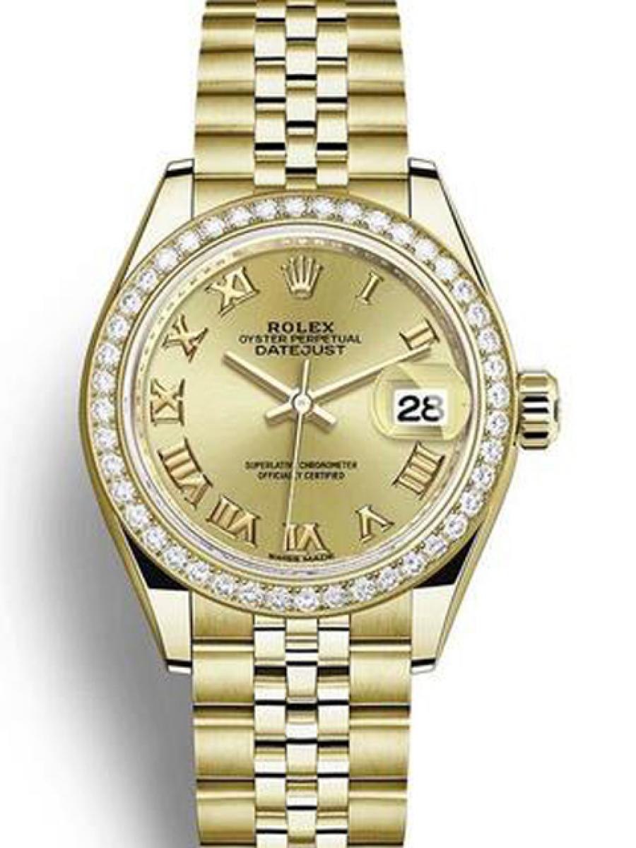 ロレックス レディデイトジャスト 279138RBR シャンパンゴールド ダイヤモンドベゼル  ローマインデックス ジュビリーブレス イエローゴールド レディース　28ｍｍ　ジュビリーブレス(新品未使用)