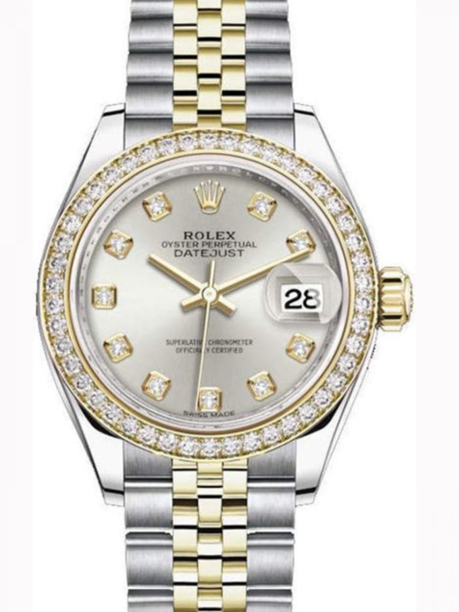 ロレックス レディデイトジャスト 279383RBR シルバー ダイヤモンド  ダイヤモンドベゼル イエローゴールド ジュビリーブレス  レディース　18Kイエローゴールド　28ｍｍ　ジュビリーブレス(新品未使用)