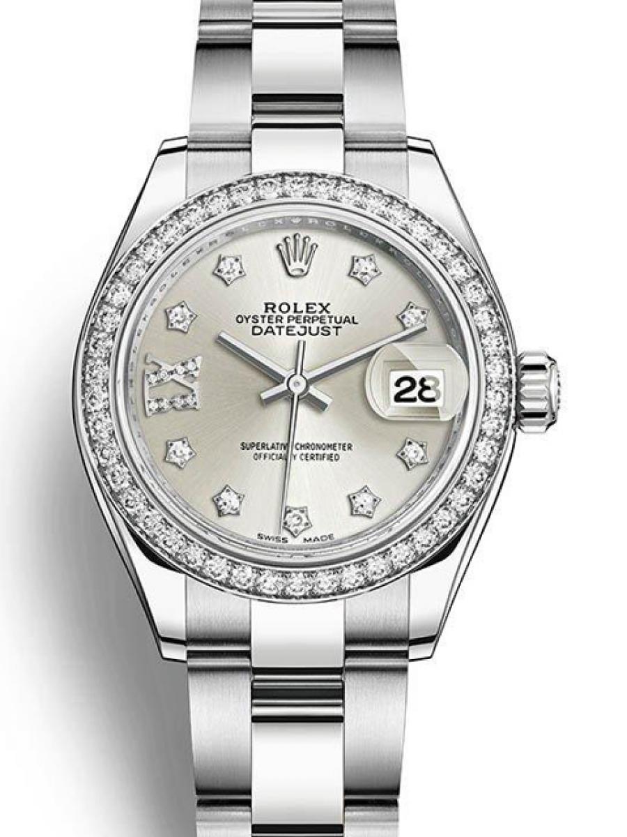 ロレックス レディデイトジャスト 279384RBRG シルバー ダイヤモンドベゼル ダイヤモンドインデックス  オイスターブレス ホワイトゴールド レディース　18Kホワイトゴールド　28ｍｍ　オイスターブレス(新品未使用)