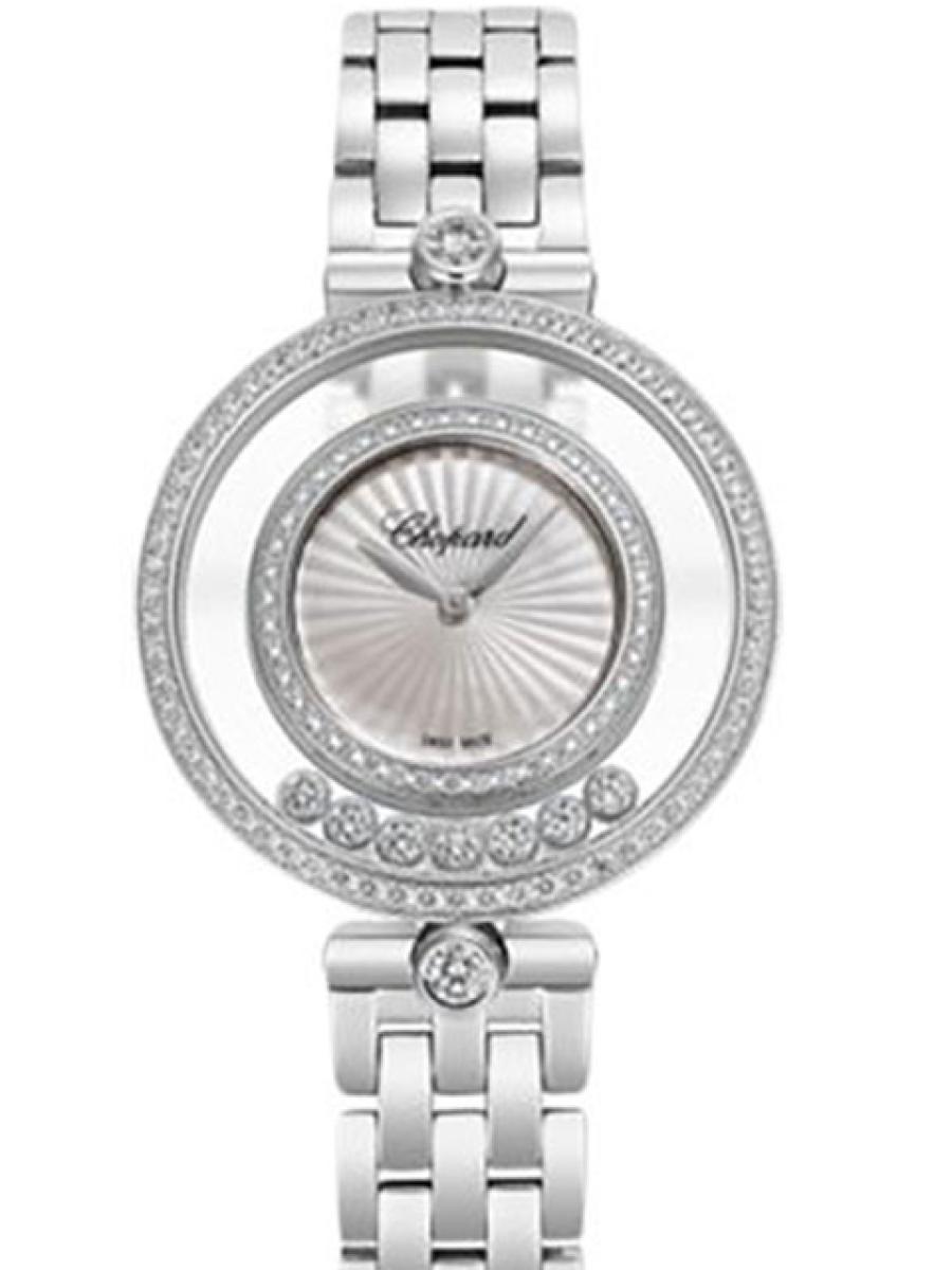 ショパール ハッピーダイヤモンド 209426-1202 マザーオブパール ハッピーダイヤモンド アイコン ホワイトゴールド ダイヤモンド ダイヤル スケルトン 2重デザイン ホワイトゴールド レデイースレディースサイズ　32ｍｍ　18Ｋホワイトゴールド　ホワイトゴールドストラップ　(新品未使用)