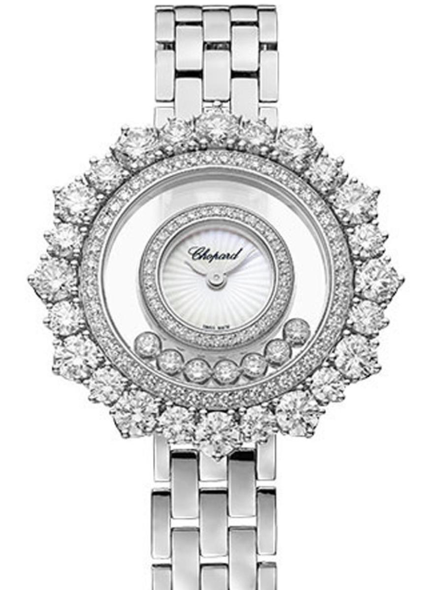 ショパール ハッピーダイヤモンド 209437-1601 マザーオブパール 2022年新作 新作モデル ハッピーダイヤモンド ジョワイアリー ダイヤモンド  ホワイトゴールド 6カラット ジュエリーウォッチ レディース　36ｍｍ　ホワイトゴールドブレスレット(新品未使用)