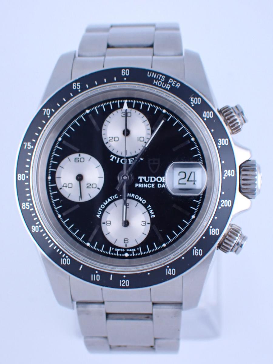 チューダー クロノタイム 79260 ブラック×シルバー タイガーウッズコラボ サファイアクリスタルガラス(中古、傷多い)