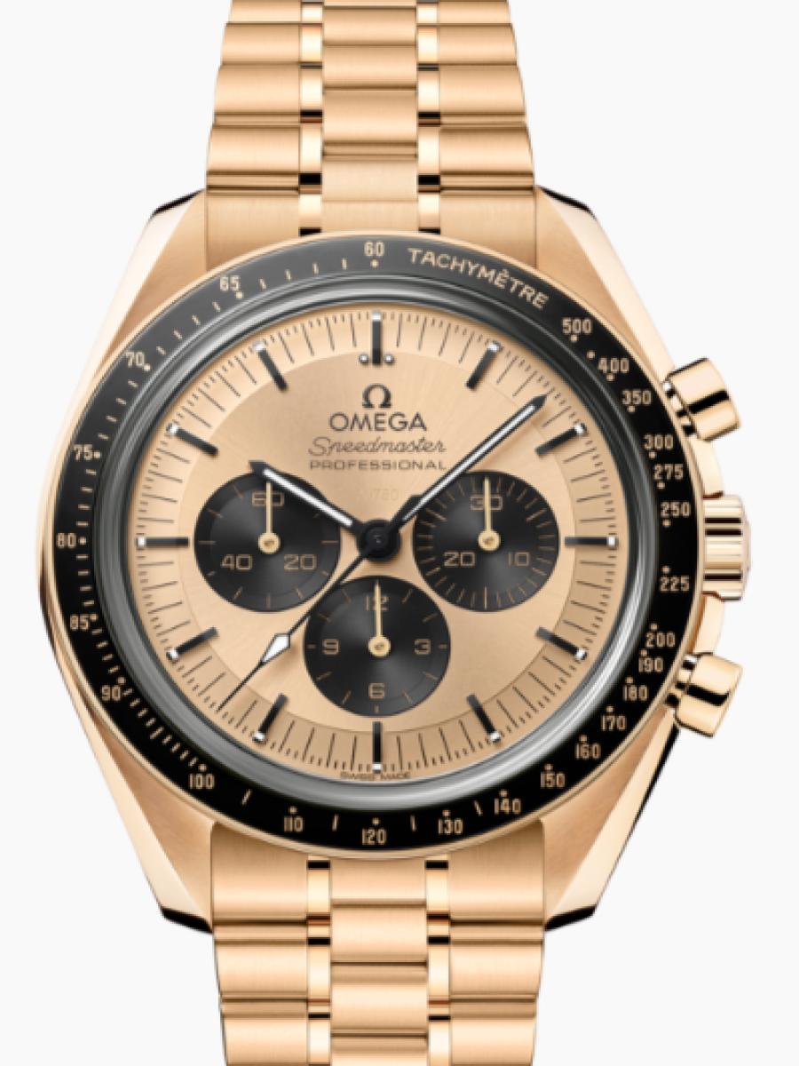 オメガ スピードマスター 310.60.42.50.99.002 ゴールド ムーンウォッチ プロフェッショナ﻿ル　クロノ　タキメーター　ゴールド文字盤 メンズ　メンズモデル　42ｍｍ　シースルーバック　COSC認定(新品未使用)