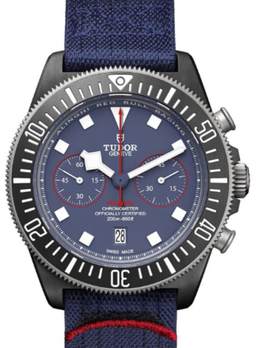 チューダー ペラゴス M25807KN-0001 ブルー ペラゴスFXDクロノ　パートナーシップ記念モデル　限定モデル　アリンギ・レッドブル・レーシングエディション　ブルーダイヤル　デイト表示 メンズ　メンズモデル　43ｍｍ　キャリバー MT5813　ブルー ファブリックストラップ(新品未使用)