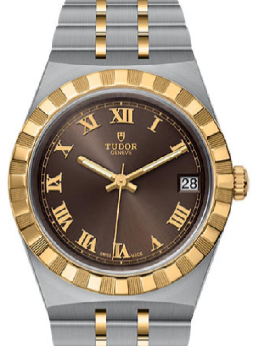 チューダー ロイヤル M28403-0008 ブラウン コンビモデル　チョコレートダイヤル　デイト表示　ローマインデックス メンズ　メンズモデル　ユニセックス　34ｍｍ　キャリバー T601(新品未使用)
