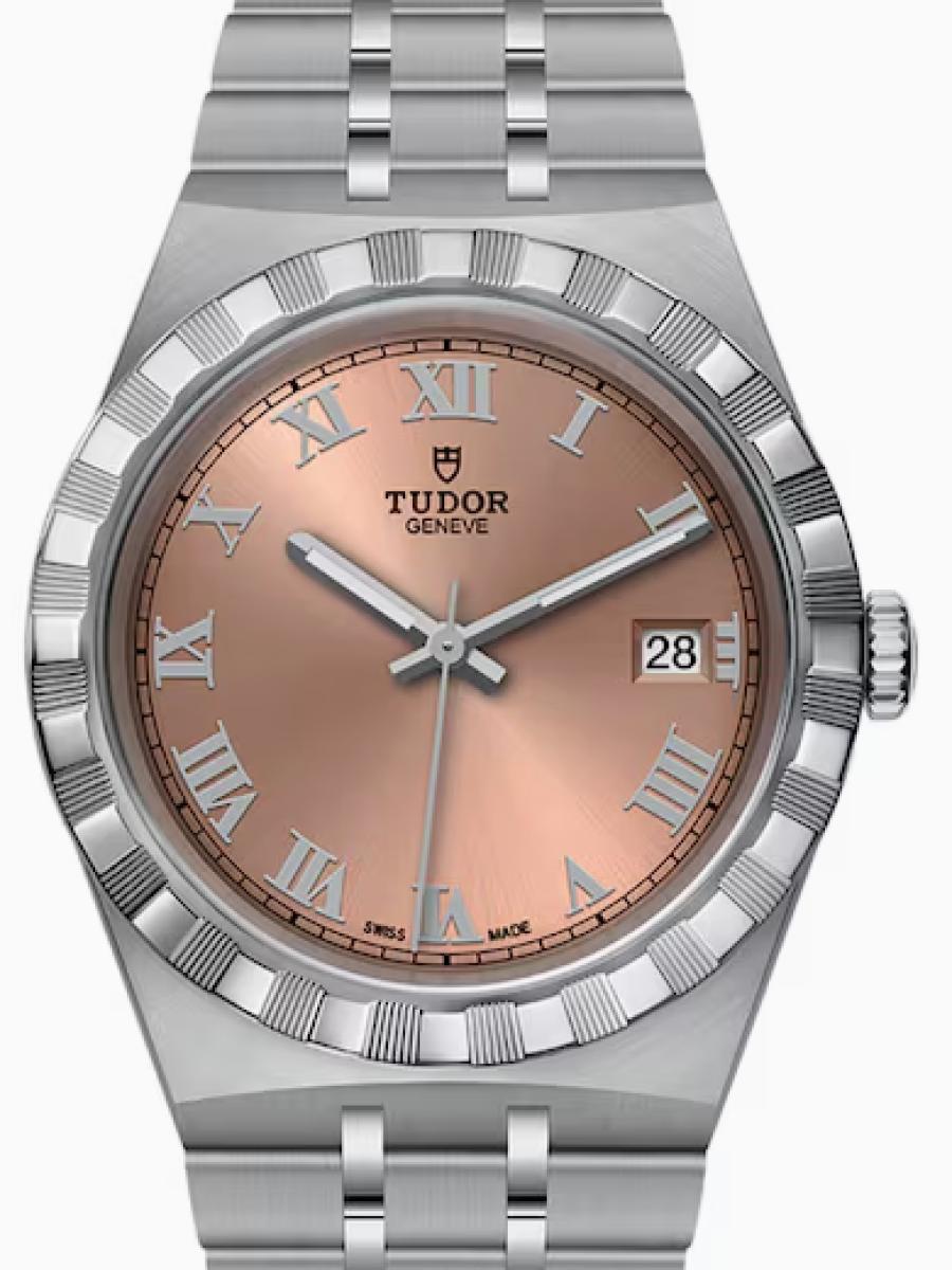 チューダー ロイヤル M28500-0007 サーモンピンク サーモンピンクダイヤル　デイト表示　ローマイ数字インデックス ユニセックス　メンズ　レディース　38ｍｍ　キャリバー T601　パワーリザーブ約38時間(新品未使用)
