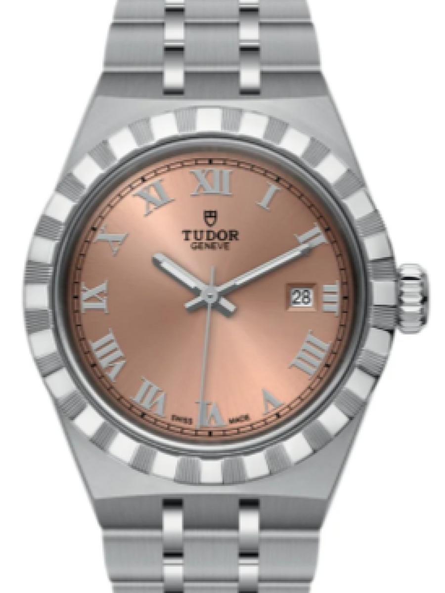チューダー ロイヤル M28300-0008 サーモンピンク サーモンピンクダイヤル　デイト表示　ローマイ数字インデックス レディース　レディースモデル　28ｍｍ　キャリバー T201　パワーリザーブ約38時間(新品未使用)