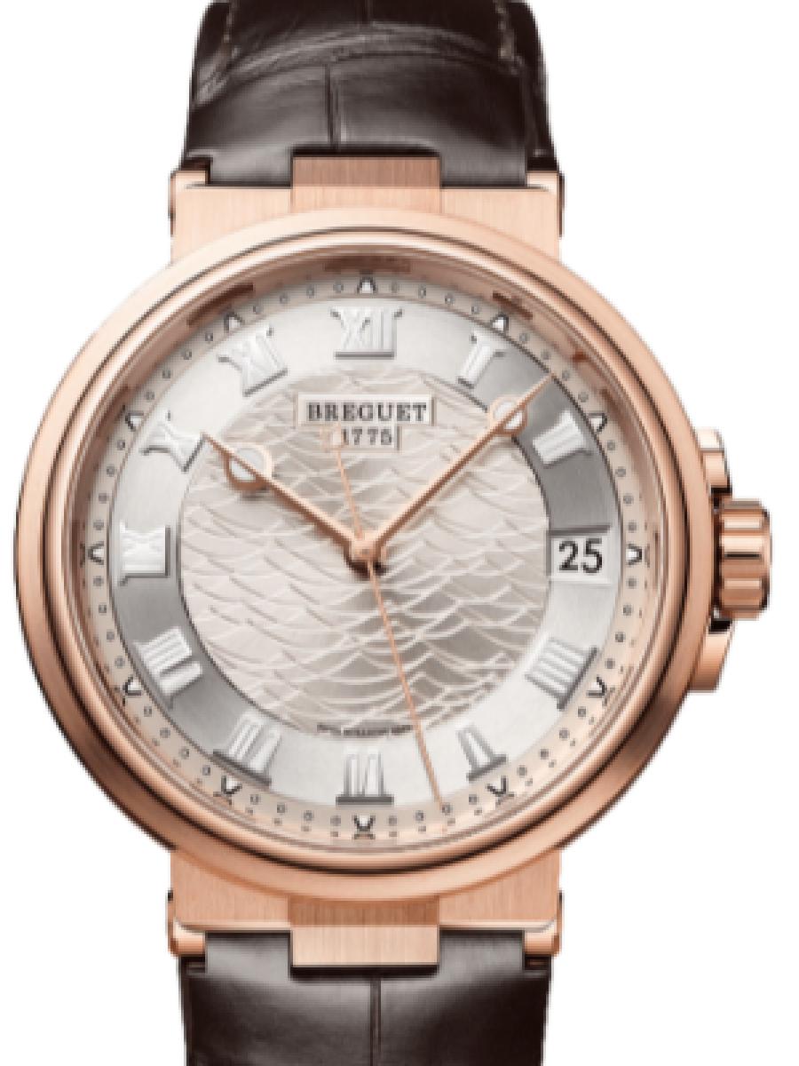 ブレゲ マリーン 5517BR/12/9ZU シルバー マリーン5517　デイト表示　海洋信号旗モチーフ　波ダイヤル　ゴールドケース　シルバー メンズ　メンズモデル　40ｍｍ　シースルーバック　アリゲーター(新品未使用)