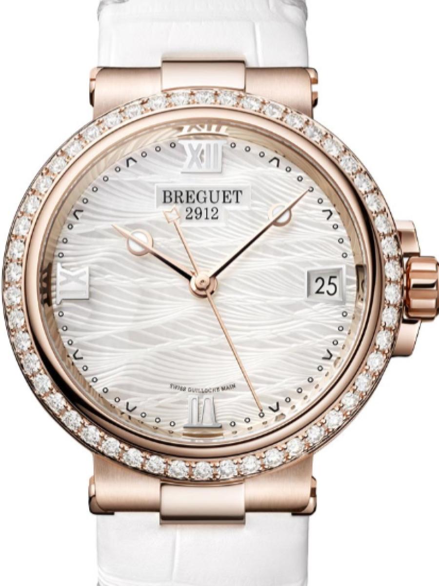 ブレゲ マリーン 9518BR/52/984-D000 マザーオブパール マリーン9518　ダイヤベゼル　マザーオブパール　デイト表示　ローズゴールド　 レディース　レディースモデル　33.8 mm　サファイアケースバック　アリゲーター(新品未使用)