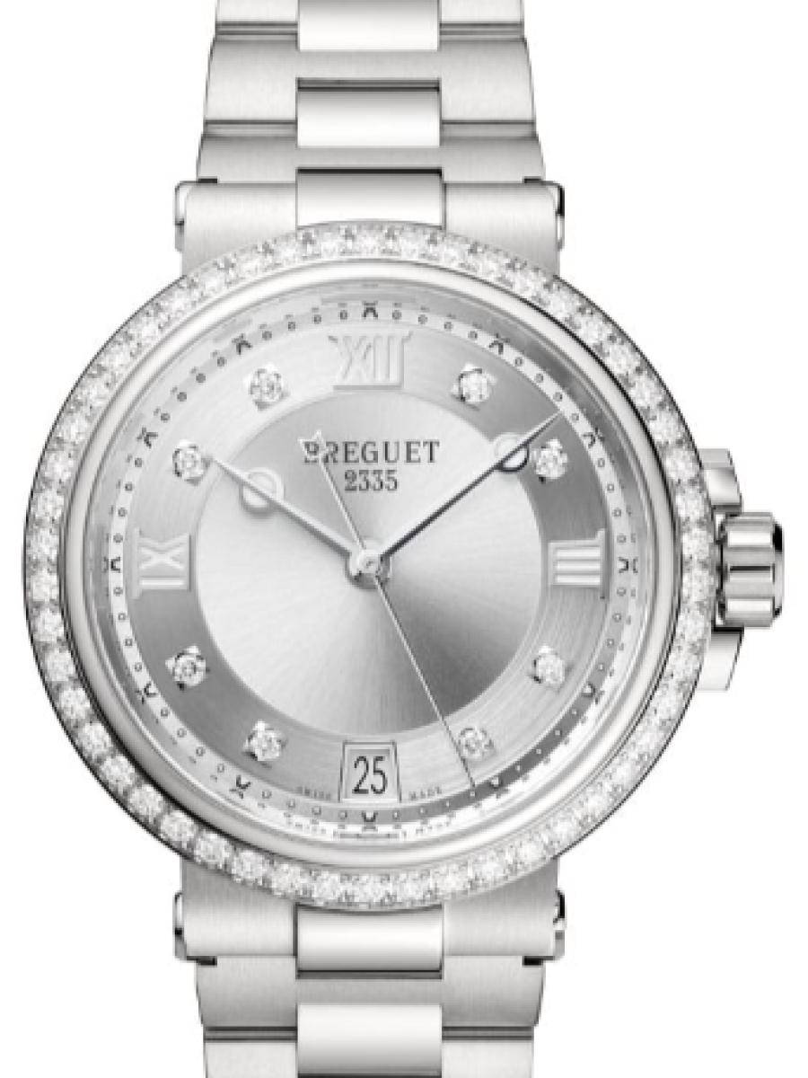 ブレゲ マリーン 9518ST/1D/S80-D0-01 シルバー マリーン9518　ダイヤベゼル　シルバーダイヤル　デイト表示　ダイヤインデックス　 レディース　レディースモデル　33.8ｍｍ　サファイアケースバック　(新品未使用)