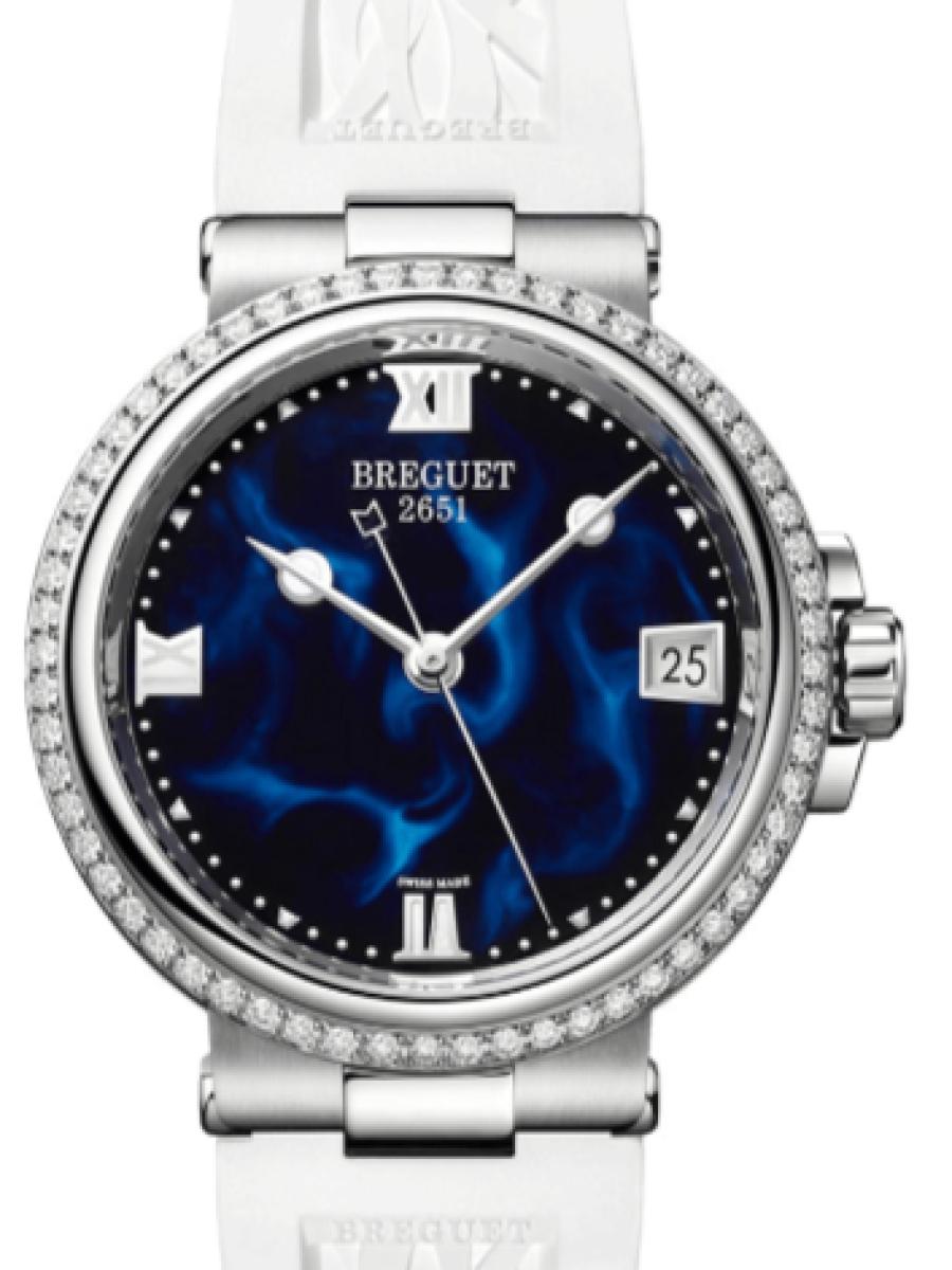 ブレゲ マリーン 9518ST-E2-584-D000 ブルー マリーン9518　ダイヤベゼル　ブルー　デイト表示　ローズゴールド　 レディース　レディースモデル　33.8ｍｍ　ホワイトラバー　(新品未使用)