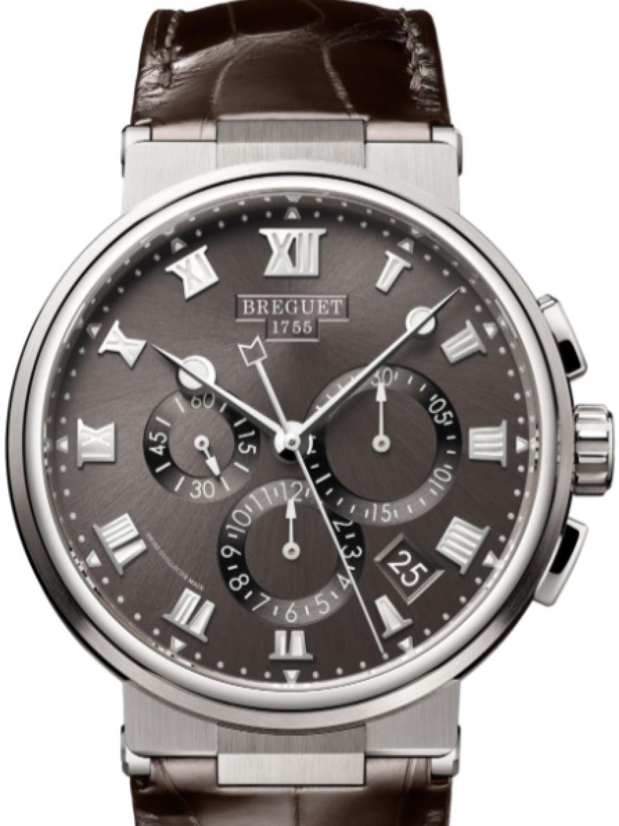 ブレゲ マリーン 5527TI/G2/9WV シルバー マリーンクロノグラフィー5527　グレーダイヤル　デイト表示 メンズ　メンズモデル　42.3ｍｍ　サファイアケースバック　アリゲーターベルト(新品未使用)