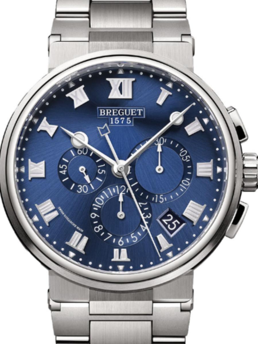 ブレゲ マリーン 5527TI/Y1/TW0 ブルー マリーンクロノグラフィー5527　ブルーダイヤル　デイト表示 メンズ　メンズモデル　42.3 mm　サファイアケースバック　チタン　(新品未使用)