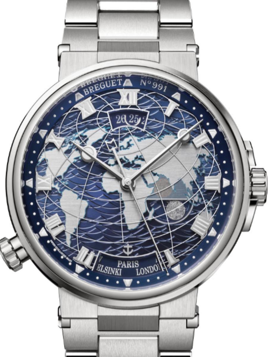 ブレゲ マリーン 5557BB/YS/BW0 ブルー 2022年 ブレゲ新作　マリーン オーラ・ムンディ 5557　日付表示　デュアルタイムゾーン　デイナイトインジケーター　ブルー仕上げ メンズ　メンズモデル　43.9 mm　サファイアケースバック　18Kホワイトゴールド(新品未使用)