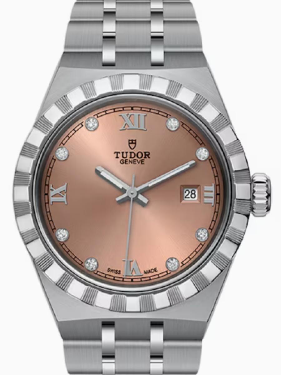チューダー ロイヤル M28300-0010 サーモンピンク サーモンピンクダイヤル　デイト表示　ローマイ数字インデックス　ダイヤインデックス レディース　レディースモデル　28ｍｍ　キャリバー T201　パワーリザーブ約38時間(新品未使用)