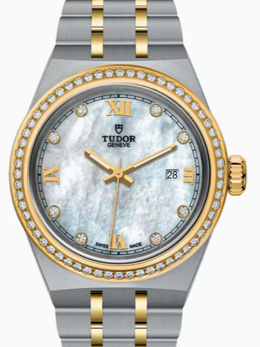 チューダー ロイヤル M28323-0001 マザーオブパール コンビモデル　マザーオブパール　ダイヤ　イエローゴールド レディースモデル　レディース　28mm　ダイヤモンドセット　キャリバー T201　パワーリザーブ約38時間(新品未使用)