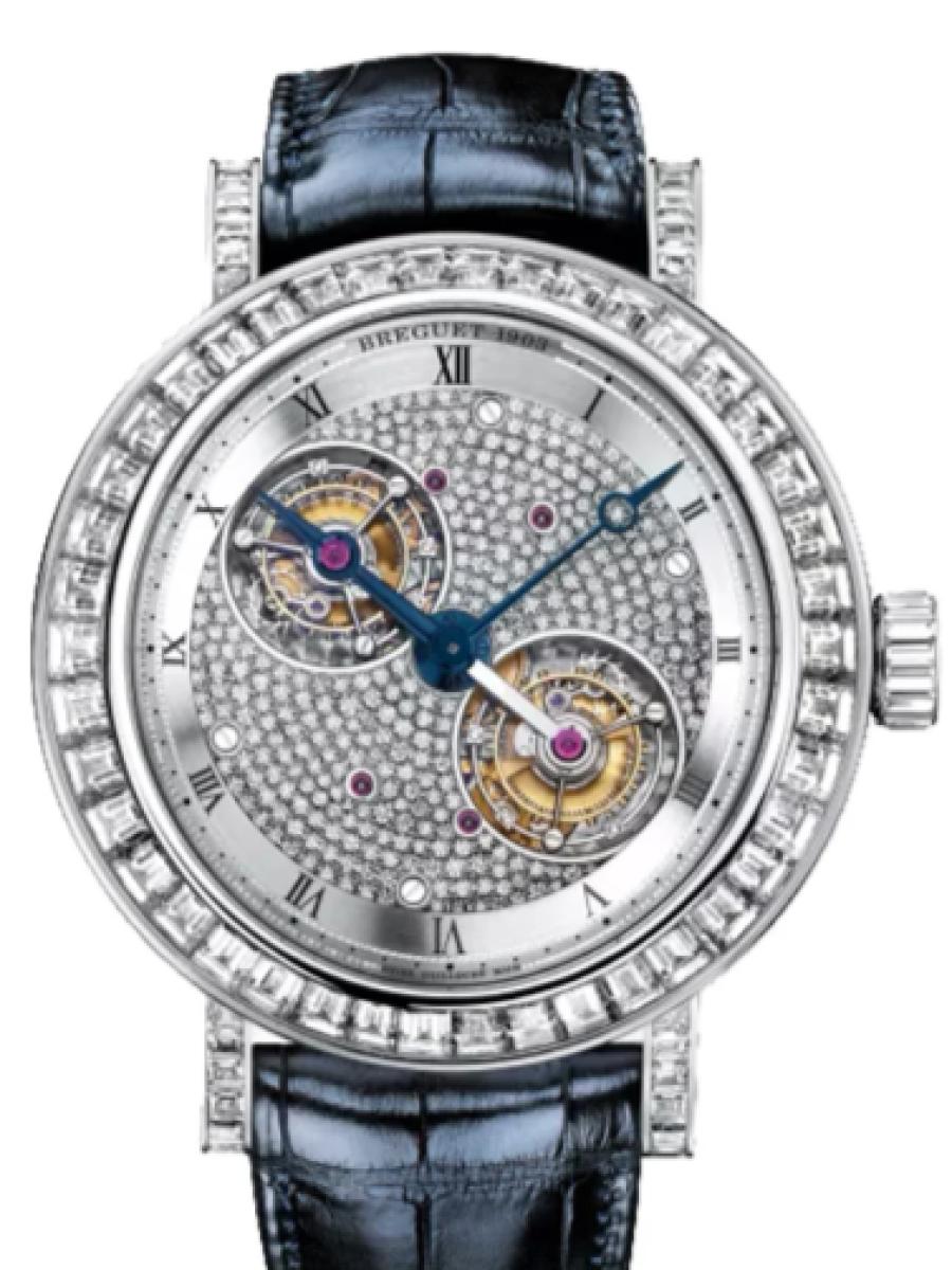 ブレゲ クラシック 5349PT/11/9YV-DD0D ダイヤ クラシックダブルトゥールビヨン5349　ダイヤダイヤル　シルバー メンズ　メンズモデル　50 mm　ブルーアリゲーターベルト(新品未使用)