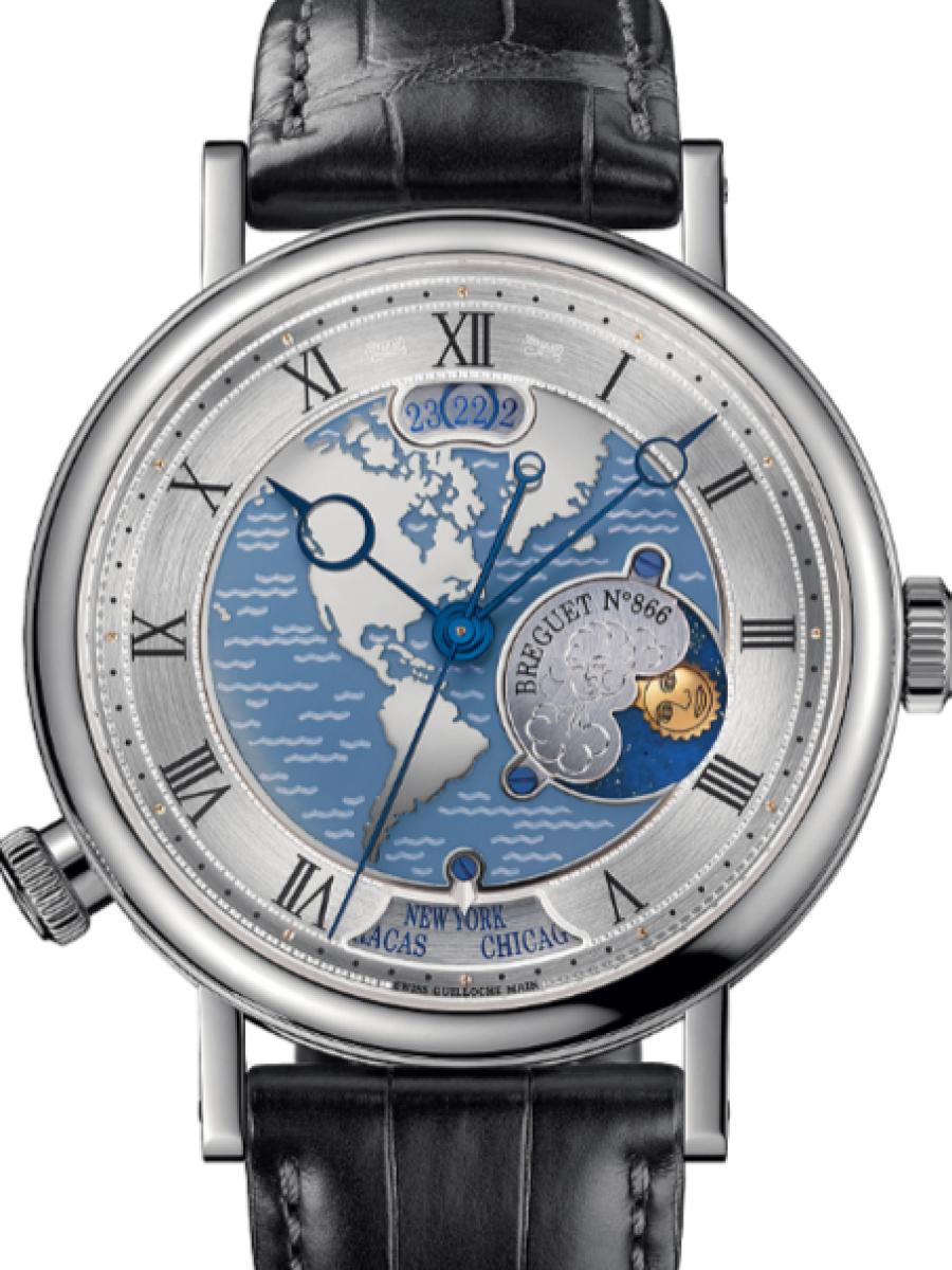 ブレゲ クラシック 5717PT/AS/9ZU シルバー クラシック オーラ・ムンディ5717　ムーンフェイズ　デイ表示　地図ダイヤル メンズ　メンズモデル　43 mm　プラチナ　サファイアケースバック　アリゲーターベルト(新品未使用)