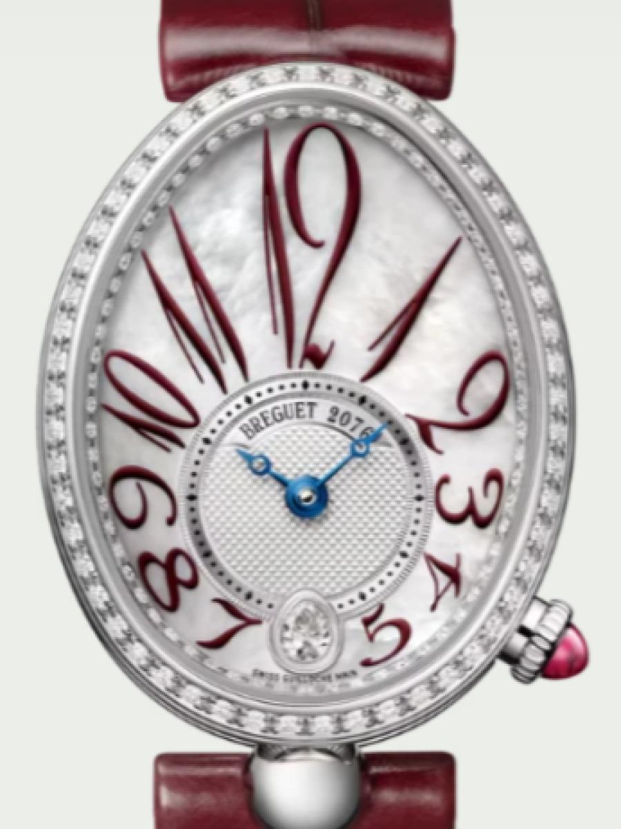 ブレゲ クイーンオブネイプルズ 8918BB/5P/964-D00D-3L マザーオブパール レーヌ・ド・ナプル8918　ホワイトマザーオブパール　ダイヤ　楕円ケース　ビックインデックス レディース　レディースモデル　28.5 mm　18Kホワイトゴールド　アリゲーターベルト(新品未使用)