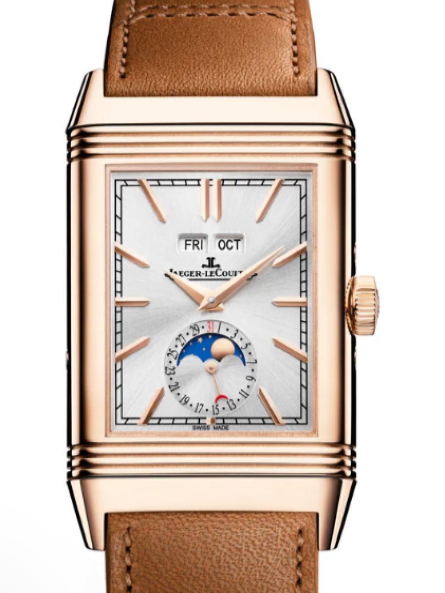 ジャガールクルト レベルソ Q3912532 シルバー レベルソ・トリビュート デュオ・カレンダー　GMT　ホワイトダイヤル　デイデイト表示 メンズ　メンズモデル　49.4 x 29.9 mm　ムーンフェーズウォッチ　カーフベルト(新品未使用)