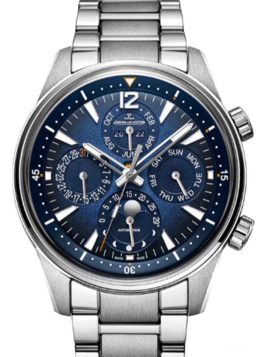 ジャガールクルト ポラリス Q9088180 ブルー ポラリス パーペチュアルカレンダー　ブルーダイヤル　ムーンフェイズ　スモールセコンド メンズ　メンズモデル　42 mm　ストラップ2本付属　シースルーバック　キャリバー868(新品未使用)