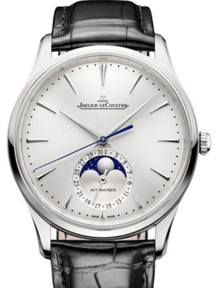 ジャガールクルト マスター Q1368430 シルバー マスター・ウルトラスリム ムーン　シルバーダイヤル　ムーンフェイズ　 メンズ　レディース　ユニセックス　39 mm 　アリゲーター(新品未使用)