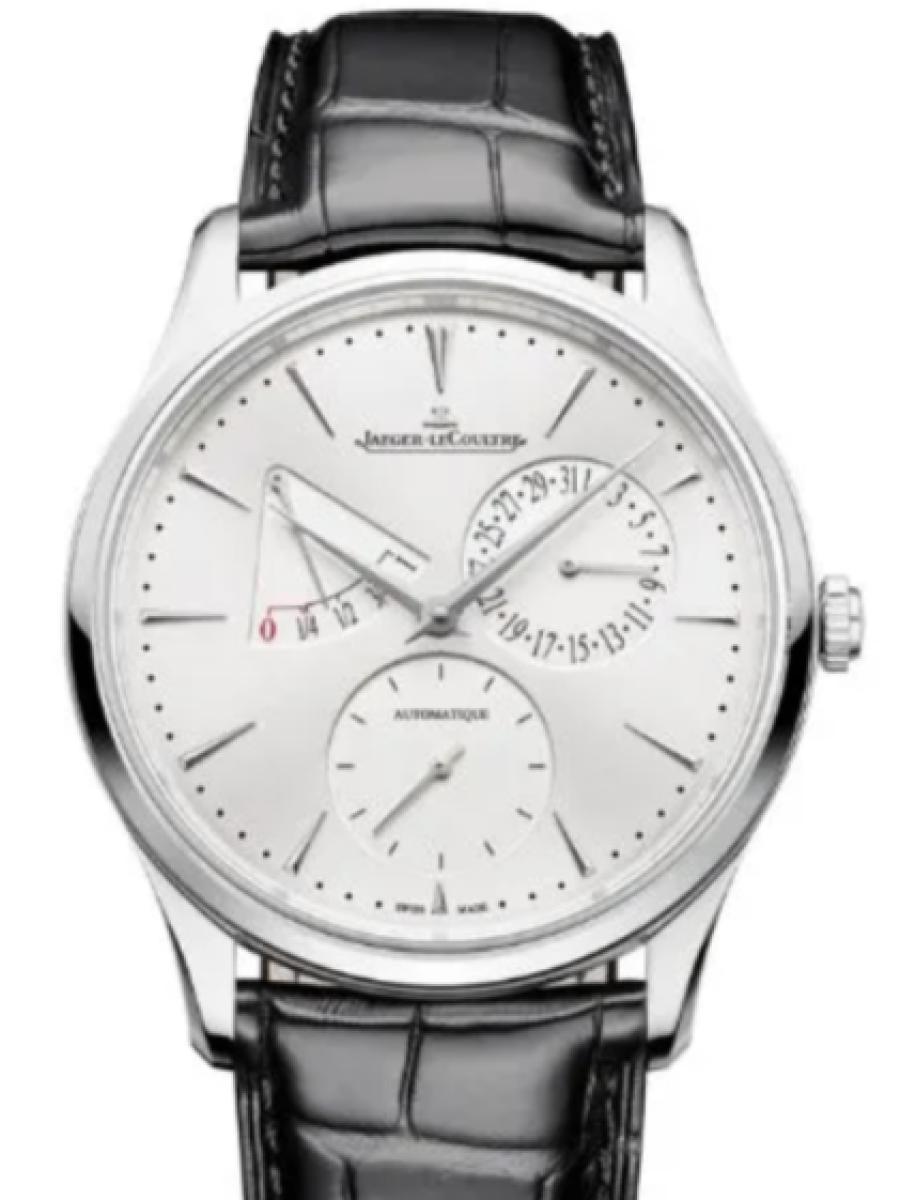 ジャガールクルト マスター Q1378421 シルバー マスター・ウルトラスリム パワーリザーブ　シルバーダイヤル　パワーリザーブ レディース　メンズ　39 mm　アリゲーターベルト　キャリバー938　パワーリザーブ70時間　シースルーバック(新品未使用)