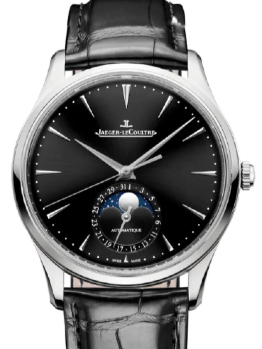 ジャガールクルト マスター Q1368471 ブラック マスター・ウルトラスリム ムーン　ブラックダイヤル　ムーンフェイズ　 レディース　メンズ　39 mm　ユニセックス　キャリバー925　アリゲーターベルト(新品未使用)