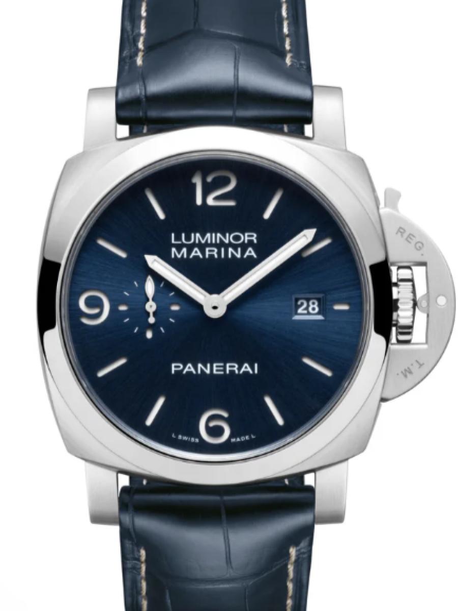 パネライ ルミノール PAM03313 ブルー ルミノール マリーナ　ブルーダイヤル　デイト表示　スモールセコンド メンズ　44mm　キャリバーP.980　シースルーバック　アリゲーターベルト(新品未使用)