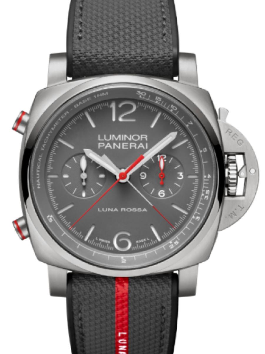 パネライ ルミノール PAM01654 グレー 2025年新作　世界150本限定　リミテッドエディション　限定モデル　ルミノール クロノ フライバック ルナ・ロッサ チタニオ　クロノ メンズ　44ｍｍ　キャリバーP.9100　ルナ・ロッサ グレーのバイマテリアルベルト(新品未使用)