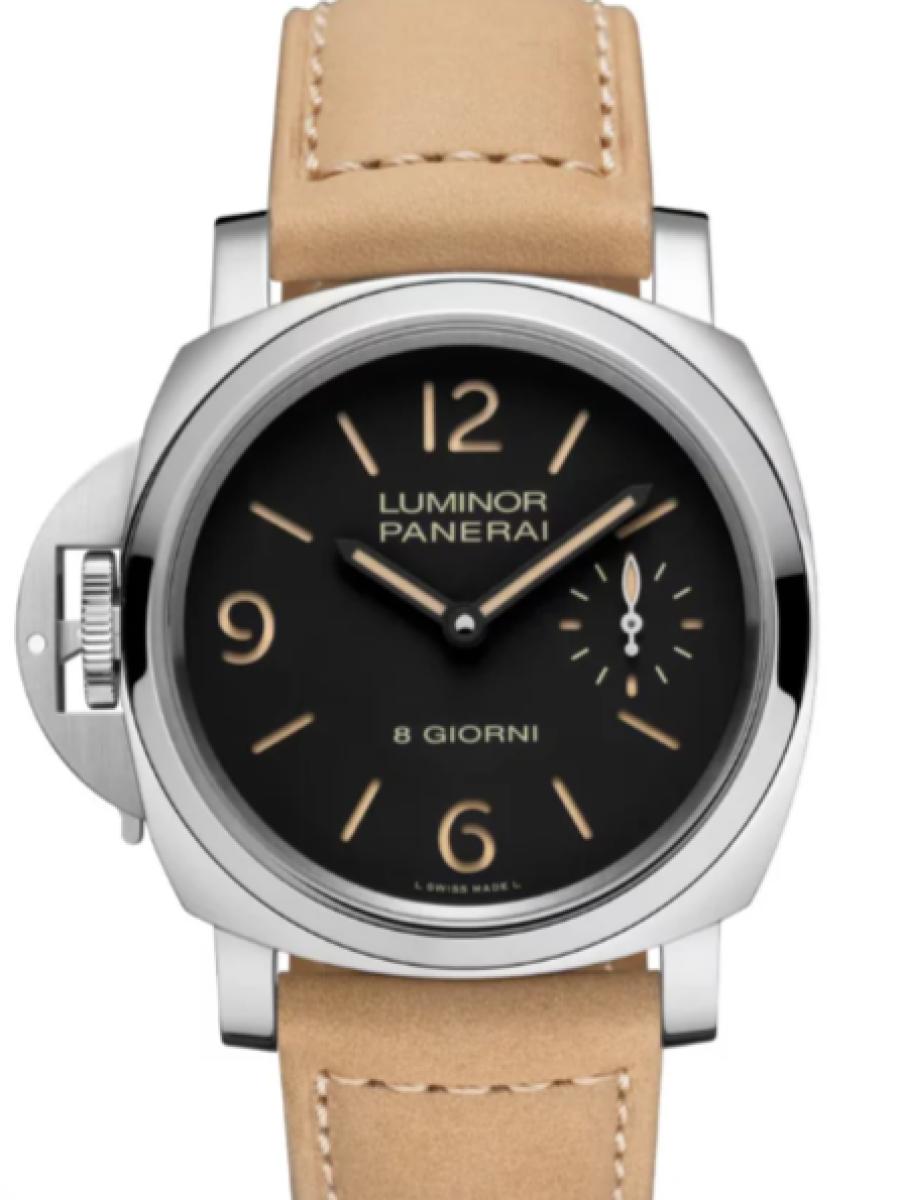 パネライ ルミノール PAM01655 ブラック ブティック限定　ルミノール デストロ オット ジョルニ　レフトハンドモデル　スモールセコンド　ブラックダイヤル メンズ　44ｍｍ　キャリバーP.5000　パワーリザーブ8日間　カーフベルト　シースルーバック(新品未使用)