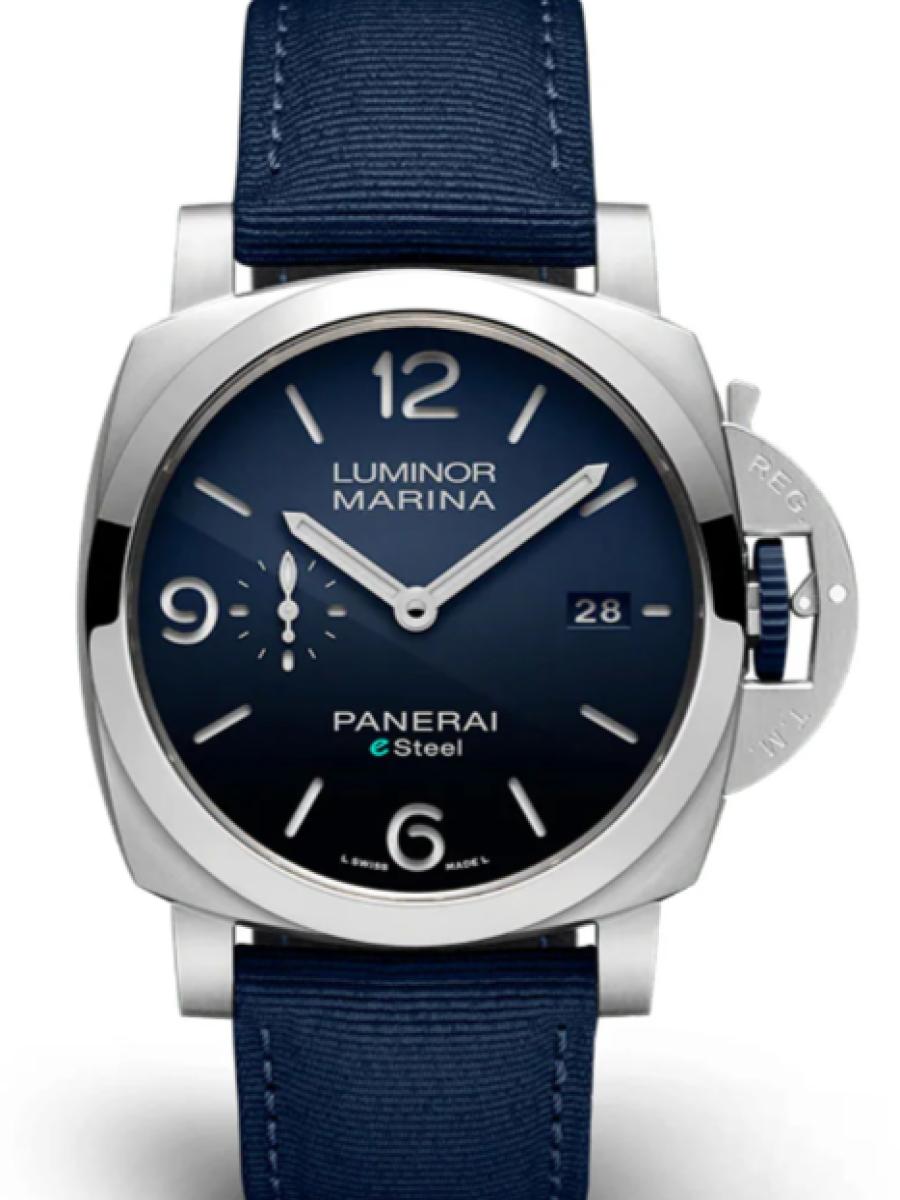 パネライ ルミノール PAM01157 ブルー ルミノール マリーナディープブルー　ブルーダイヤル　デイト表示　スモールセコンド メンズ　44mm　キャリバーP.9010　パワーリザーブ3日間　 ブルー テキスタイルベルト(新品未使用)