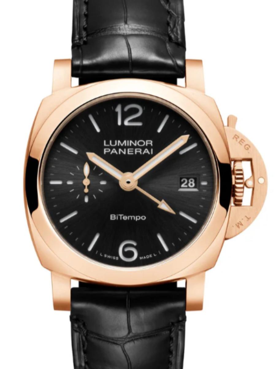 パネライ ルミノール PAM01641 ブラック ルミノール クアランタ　ビテンポ　ゴールドテック　ブラックダイヤル　デイト表示　スモールセコンド メンズ　40ｍｍ　キャリバーP.900/GMT　パワーリザーブ3日間　アリゲーターブラック(新品未使用)