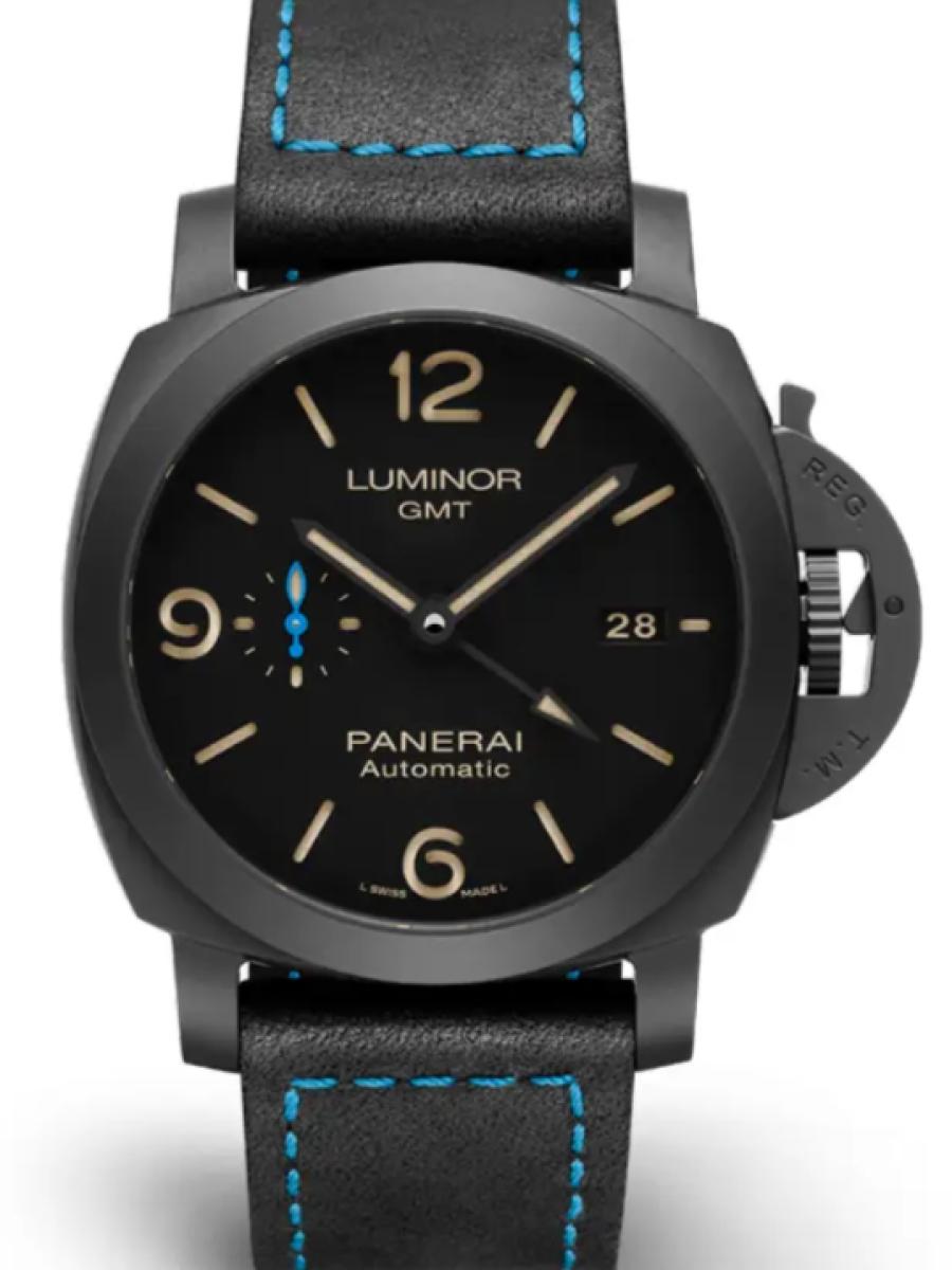 パネライ ルミノール1950 PAM01441 ブラック ルミノール GMT　ブラックダイヤル　デイト表示　スモールセコンド メンズ　44ｍｍ　キャリバーP.9010　パワーリザーブ3日間　カーフ ブラック(新品未使用)