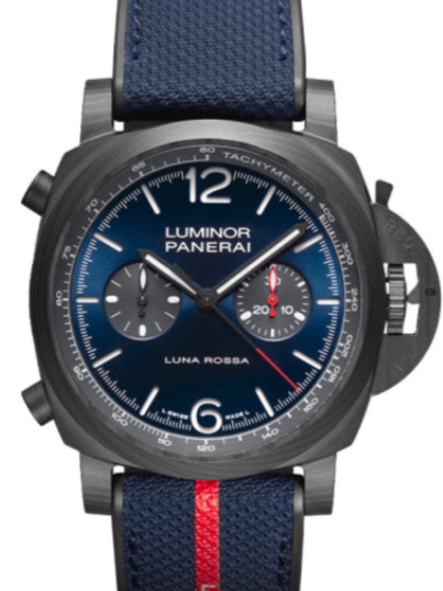 パネライ ルミノール PAM01519 ブルー リミテッドエディション限定　限定モデル　ルミノール クロノ カーボテックルナ・ロッサ エクスペリエンス　ブルーダイヤル　スモールセコンド メンズ　44ｍｍ　キャリバーP.9200　ルナ・ロッサ ファブリック　ラバーバイマテリアル ブルーベルト(新品未使用)