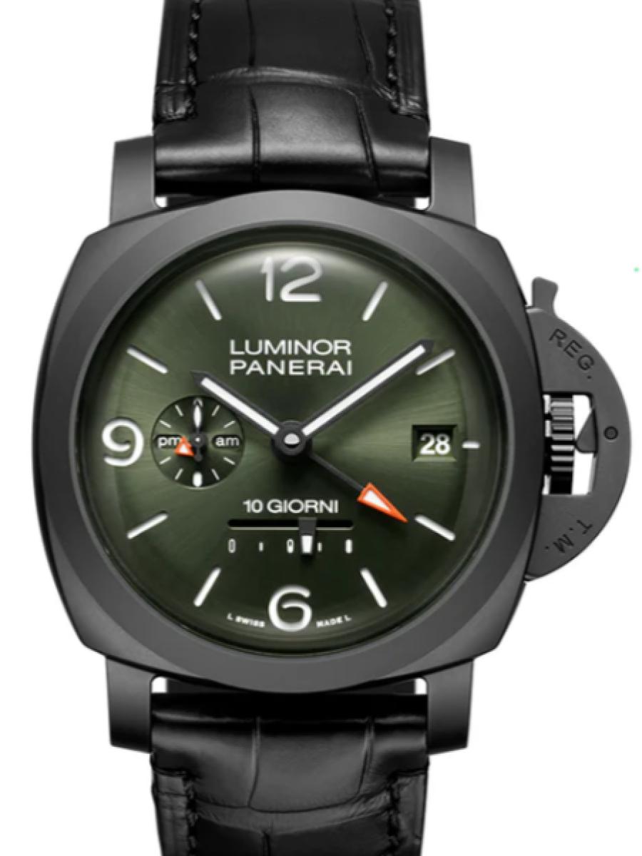 パネライ ルミノール PAM01483 グリーン ブティック限定　パネライ ルミノール ディエチ ジョルニ GMT チェラミカ　グリーンダイヤル　デイト表示　スモールセコンド　パワーリザーブ メンズ　44ｍｍ　アリゲーターベルト　アリゲーターベルト(新品未使用)