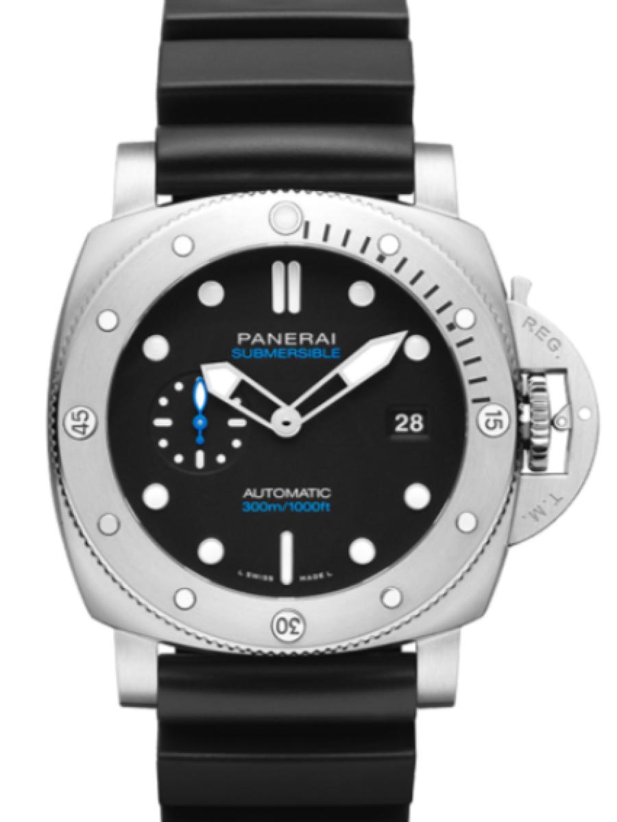 パネライ サブマーシブル PAM01596 ブラック サブマーシブル クアランタクアトロ　ブラックダイヤル　スモールセコンド　デイト表示 メンズ　44ｍｍ　キャリバーP900　カウッチュー ブラック　(新品未使用)