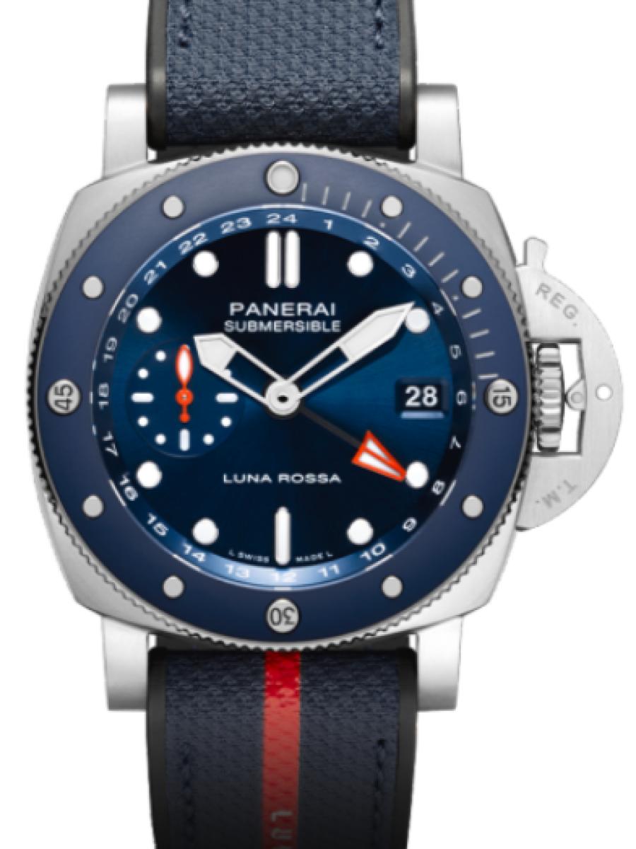 パネライ サブマーシブル PAM01507 ブルー ブティック限定　限定550本　サブマーシブル GMT ルナ・ロッサ チタニオ　スモールセコンド　デイト表示　ブルー メンズ　42ｍｍ　キャリバーP.900/GMT24H　パワーリザーブ3日間　ブルーバイマテリアルベルト(新品未使用)